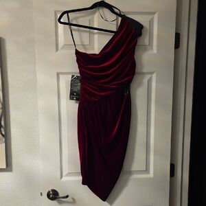 bebe One-Shoulder Deep Burgundy Red Dress
